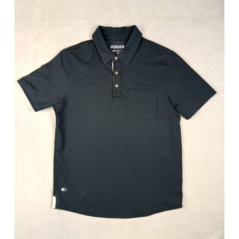 Veboon Medium Drop Lux Mens Shirt Polo Black Knit Modern Stretch